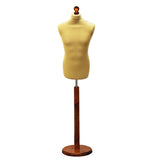 Display Guru Male Dressmakers Tailors Dummy Mannequin, Gold Torso Bust with Dark Wood Round Base Stand