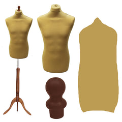 Display Guru Male Dressmakers Tailors Dummy Mannequin, Gold Torso Bust with Dark Wood Tripod Stand