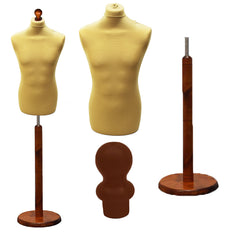 Display Guru Male Dressmakers Tailors Dummy Mannequin, Gold Torso Bust with Dark Wood Round Base Stand