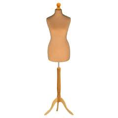 Display Guru Female Uk Size 6/8 Dressmakers Tailors Dummy Mannequin, Gold Torso Bust With Light Wood Tripod Stand