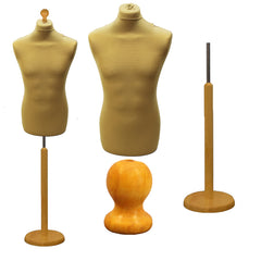 Display Guru Male Dressmakers Tailors Dummy Mannequin, Gold Torso Bust with Light Wood Round Base Stand
