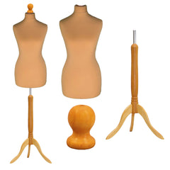 Display Guru Female Uk Size 16/18 Dressmakers Tailors Dummy Mannequin, Gold Torso Bust With Light Wood Tripod Stand