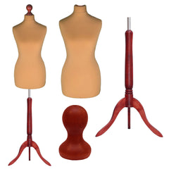 Display Guru Female Uk Size 8/10 Dressmakers Tailors Dummy Mannequin, Gold Torso Bust With Red Wood Tripod Stand