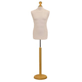 Display Guru Male Dressmakers Tailors Dummy Mannequin, Cream Torso Bust with Light Wood Round Base Stand