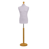 Display Guru Male Dressmakers Tailors Dummy Mannequin, Silver Torso Bust with Light Wood Round Base Stand