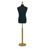 Display Guru Male Dressmakers Tailors Dummy Mannequin, Black Torso Bust with Gold Wood Round Base Stand