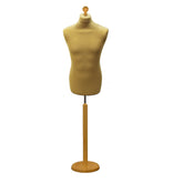 Display Guru Male Dressmakers Tailors Dummy Mannequin, Gold Torso Bust with Light Wood Round Base Stand