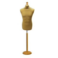 Display Guru Male Dressmakers Tailors Dummy Mannequin, Gold Torso Bust with Light Wood Round Base Stand