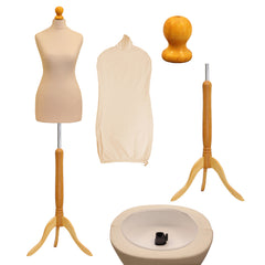 Display Guru Female Uk Size 18/20 Dressmakers Tailors Dummy Mannequin, Cream Torso Bust With Light Wood Tripod Stand