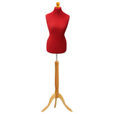 Display Guru Female Uk Size 6/8 Dressmakers Tailors Dummy Mannequin, Red Torso Bust With Light Wood Tripod Stand