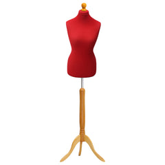 Display Guru Uk Size 8/10 Female Dressmakers Tailors Dummy Mannequin, Red Torso Bust With Light Wood Tripod Stand
