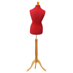 Display Guru Female Uk Size 8/10 Dressmakers Tailors Dummy Mannequin, Red Torso Bust With Light Wood Tripod Stand