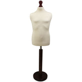 Children's Age 10-12 Years Tailors Dummy Mannequin, Cream Torso Bust with a Dark Wood Round Base