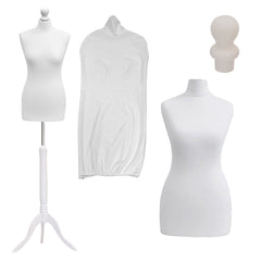 Display Guru Female Uk Size 12/14 Dressmakers Tailors Dummy Mannequin, White Torso Bust With White Wood Tripod Stand