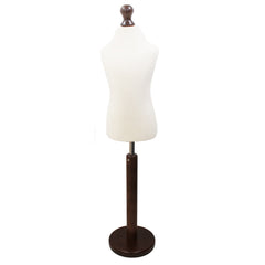 Children Kids Age 6-8 Years Tailors Dummy Mannequin, White Torso Bust with a Dark Wood Round Base