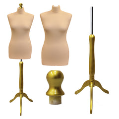 Display Guru Female Uk Size 18/20 Dressmakers Tailors Dummy Mannequin, Cream Torso Bust With Gold Wood Tripod Stand