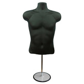 Display Guru Half Body Form 3 Quarter Black Male Hanging Mannequin With Adjustable Stand for Shop Bust Display