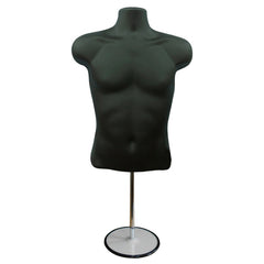 Display Guru Half Body Form 3 Quarter Black Male Hanging Mannequin With Adjustable Stand for Shop Bust Display