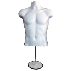 Display Guru Half Body Form 3 Quarter White Male Hanging Mannequin With Adjustable Stand for Shop Bust Display