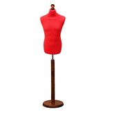 Display Guru Male Dressmakers Tailors Dummy Mannequin, Red Torso Bust with Dark Wood Round Base Stand