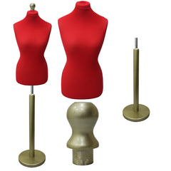 Display Guru Female Uk Size 18/20 Dressmakers Tailors Dummy Mannequin Red Torso Bust with Gold Wood Round Base