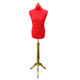 Display Guru Male Dressmakers Tailors Dummy Mannequin, Red Torso Bust with Gold Wood Tripod Stand