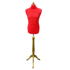 Display Guru Male Dressmakers Tailors Dummy Mannequin, Red Torso Bust with Gold Wood Tripod Stand
