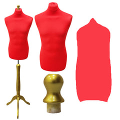 Display Guru Male Dressmakers Tailors Dummy Mannequin, Red Torso Bust with Gold Wood Tripod Stand