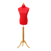 Display Guru Male Dressmakers Tailors Dummy Mannequin, Red Torso Bust with Light Wood Tripod Stand