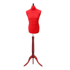 Display Guru Male Dressmakers Tailors Dummy Mannequin, Red Torso Bust with Red Wood Tripod Stand