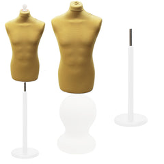 Display Guru Male Dressmakers Tailors Dummy Mannequin, Gold Torso Bust with White Wood Round Base Stand