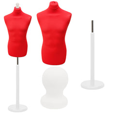 Display Guru Male Tailors Dummy Dressmakers Mannequin Red Torso Bust White Wood Round Base Stand