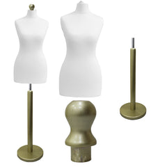Display Guru Female Uk Size 12/14 Dressmakers Tailors Dummy Mannequin , White Torso Bust with Gold Wood Round Base