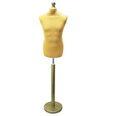 Display Guru Male Dressmakers Tailors Dummy Mannequin, Gold Torso Bust with Gold Wood Round Base Stand