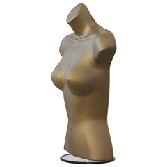 Display Guru Half Body Form 3 Quarter Gold Female Hanging Mannequin With Adjustable Stand for Shop Bust Display