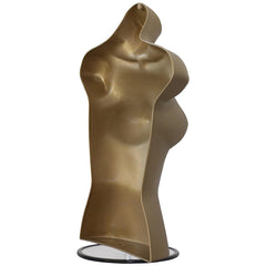 Display Guru Half Body Form 3 Quarter Gold Female Hanging Mannequin With Adjustable Stand for Shop Bust Display