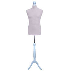 Display Guru Male Dressmakers Tailors Dummy Mannequin, Silver Torso Bust with Silver Wood Tripod Stand