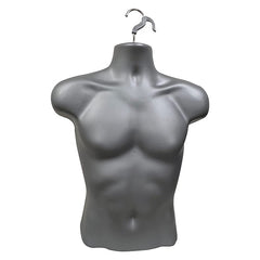 Display Guru Half Body Form 3 Quarter Silver Male Hanging Mannequin With Adjustable Stand for Shop Bust Display