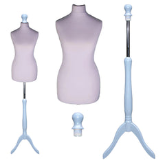 Display Guru Female Uk Size 8/10 Dressmakers Tailors Dummy Mannequin, Silver Torso Bust With Silver Wood Tripod Stand