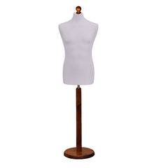 Display Guru Male Dressmakers Tailors Dummy Mannequin, Silver Torso Bust with Dark Wood Round Base Stand