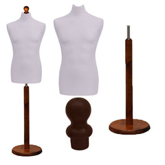 Display Guru Male Dressmakers Tailors Dummy Mannequin, Silver Torso Bust with Dark Wood Round Base Stand