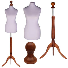 Display Guru Female Uk Size 8/10 Dressmakers Tailors Dummy Mannequin, Silver Torso Bust With Dark Wood Tripod Stand
