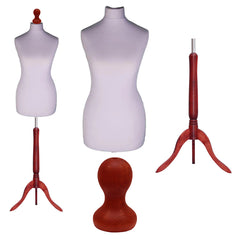 Display Guru Female Uk Size 18/20 Dressmakers Tailors Dummy Mannequin, Silver Torso Bust With Red Wood Tripod Stand