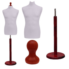 Display Guru Male Dressmakers Tailors Dummy Mannequin, Silver Torso Bust with Red Wood Round Base Stand