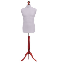 Display Guru Male Dressmakers Tailors Dummy Mannequin, Silver Torso Bust with Red Wood Tripod Stand