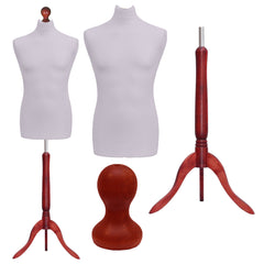Display Guru Male Dressmakers Tailors Dummy Mannequin, Silver Torso Bust with Red Wood Tripod Stand
