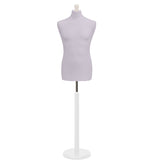 Display Guru Male Dressmakers Tailors Dummy Mannequin, Silver Torso Bust with White Wood Round Base Stand