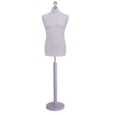 Display Guru Male Dressmakers Tailors Dummy Mannequin, Silver Torso Bust with Silver Wood Round Base Stand