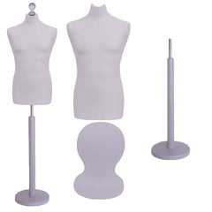 Display Guru Male Dressmakers Tailors Dummy Mannequin, Silver Torso Bust with Silver Wood Round Base Stand