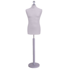 Display Guru Male Dressmakers Tailors Dummy Mannequin, Silver Torso Bust with Silver Wood Round Base Stand